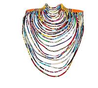 BAZINRICHE Women's Handmade Necklaces Ankara Kente Necklace Long Multi Strand African Wax Collar, L, Cotton, No Gemstone