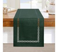 BAZIOE Modern Table Runner Green Linen Table Runner Washable Openwork Design Ideal for Holiday Party Decoration, Dining Table, Restaurant, Christmas Party