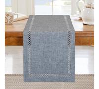 BAZIOE Modern Table Runner Grey Linen Table Runner Washable Openwork Design Ideal for Holiday Party Decoration, Dining Table, Restaurant, Christmas Party
