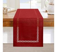 BAZIOE Modern Table Runner Red Linen Table Runner Washable Openwork Design Ideal for Holiday Party Decoration, Dining Table, Restaurant, Christmas Party