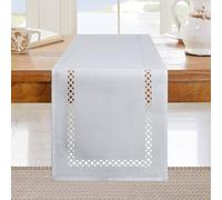 BAZIOE Modern Table Runner White Linen Table Runner Washable Openwork Design Ideal for Holiday Party Decoration, Dining Table, Restaurant, Christmas Party