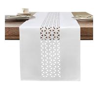 BAZIOE Modern White Linen Look Table Runner 183 x 35 cm, Hollow Pattern, Washable, Multi-Purpose, Perfect for Dining Table, TV Stand, Festive Decoration