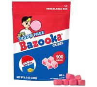 Bazooka Sugar-Free Bubble Gum Cubes Bag - 100 Count Original Flavor, Resealable Stand-Up Pouch, Bulk Gum Perfect for Sharing, Ideal for Parties & Vintage Themes, Nostalgic Chewing Gum
