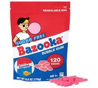 Bazooka Sugar Free Bubblegum Pellet Bags 120 Pack Original Flavour Resealable Bags Perfect for Sharing Great for Parties and Vintage Themes Nostalgic Gum