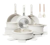 Bazova 22-Piece Pots and Pans Set Non Stick with Removable Handles, Ceramic Cookware Set, Large-Capacity & Non Toxic, Induction & RV Compatible, Dishwasher Safe, PFAS/PTFE/PFOA Free, White