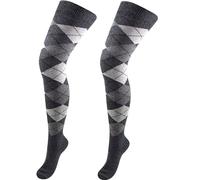 BB Accessories Grey Argyle Over The Knee Cotton Socks Golfer Checked Dress Up Size 4-5.5
