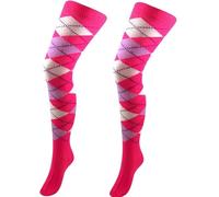 BB Accessories Pink Cream & Lilac Argyle Girl's Over The Knee Cotton Socks Golfer Checked Dress Up Size 4-5.5