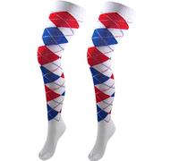 BB Accessories Red White & Blue Argyle Over The Knee Cotton Socks Golfer Checked Dress Up Size 4-5.5