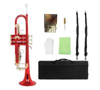 Bb B Flat Red Trumpet Gold Key Brass Trumpet With Mouthpiece Gloves Strap Pressure Valve Accessories (Color : 01)