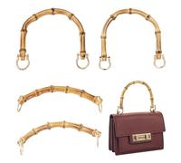 BB Beadthoven 4pcs Bamboo Bag Handles, 2 Styles, U Shape, Real Bamboo & Alloy, Goldenrod, 109~112x150~155x14~15mm & 45x165x14mm, DIY Handmade Bag Handle Replacement Hardware