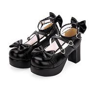 BB BEROBELLO FASHION IS AN ATTITUDE Japanese Lolita Party Shoes Platform Heels Strappy Women's Pumps, Black, 7.5 UK