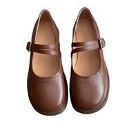 BB BEROBELLO Fashion is an Attitude Women's Classic T-Strap Mary Jane Flats Soft Leather Uniform Dress Shoes, Brown 2, 5 UK