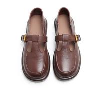 BB BEROBELLO FASHION IS AN ATTITUDE Women's Classic T-Strap Mary Jane Flats Soft Leather Uniform Dress Shoes Brown