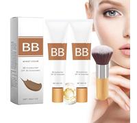 Bb Blur Tinted Moisturizer Spf 30, Bb Cream Tinted Moisturizer, Smooths Moisturizing Coverage Foundation Cream with Brush, Full Coverage, Oil-Free, Light, Hydrates (2PCS-Wheat)