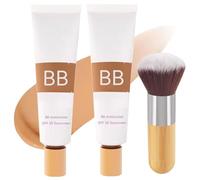 BB Blur Tinted Moisturizer Spf 30,BB Cream Tinted Moisturizer,Smooths Moisturizing Coverage Foundation Cream with Brush,Hydrates and Smooths Your Skin Creamy,Full Coverage,Oil-Free,Light (2 Pcs)