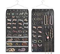BB Brotrade Hanging Jewelry Organizer,Double Sided 56 Pockets&9 Hooks Accessories Organizer for Holding Jewelry (Black-56 Pockets)