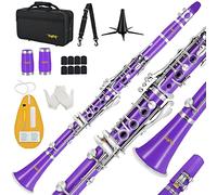 Bb Clarinet For Beginners Students B Flat Clarinet 17 Keys Clarinet with Case Stand Strap 2 Barrels 8 Mouthpiece Cushion White Gloves Cleaning Kit(Purple)