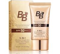 BB Cream SPF 50 Face Moisturiser - High Coverage Hydrating Tinted Snail Moisturiser Sun Cream for Face, daily Colour Correcting Foundation for Women & Mature Skin, 40g (1 Pack)