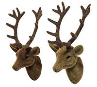 BB Deer Head Wall Sculpture Wall Object Deer Head Brown Light Brown Country House Decoration Pack of 2