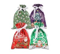 BB FUN HOUSE 16pcs Medium Christmas Drawstring Gift Bags Set, Assorted Holiday Present Wrapping Colorful Decorations for Xmas Party Favors