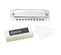 Bb Major Harmonica, Phosphor Bronze Reed Blues Harmonica, Bb Major 10 Hole 20 Tone Harmonica Stable Structure, for Beginners (White)