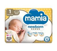 BB Mamia Newborn Nappies Size 1 (2-5kg/4-11lbs) - 24 Pack | Soft & Absorbent Diapers for Newborns | Gentle Comfort for Sensitive Skin