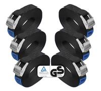 BB Sport Tie Down Straps Lashing Buckle Black 250 kg 6 pieces 2,5cmx6m | Tension Belt, TÜV, Heavy Duty, Shipping, Tiedown, Cargo Securing, Load Straps, DIN EN 12195-2, Polyester