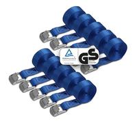 BB Sport Tie Down Straps Lashing Tension Blue 250 kg 10 pieces 2,5cm x 4m | Cam Buckle, TÜV, Heavy Duty, Shipping, Tiedown, Cargo Securing, DIN EN 12195-2, Polyester