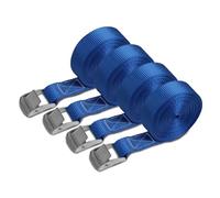BB Sport Tie Down Straps Lashing Tension Blue 250 kg 4 pieces 2,5cm x 6m | Cam Buckle, TÜV, Heavy Duty, Shipping, Tiedown, Cargo Securing, DIN EN 12195-2, Polyester