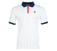 BB1 Classic Vintage Striped Polo Shirt White Navy Red, Large