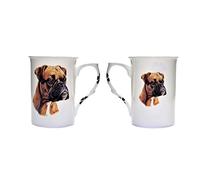 (BB11) Hand Decorated Set of 2 Bone China BEAKERS/Mugs Boxer RED Dog Presentation Gift Boxed- Lovely Gift Kirsty Jayne China