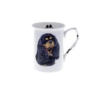 (BB15) SINGLE BONE CHINA BEAKER/ MUG/CUP BLACK AND TAN CAVALIER KING CHARLES SPANIEL Hand decorated Kirsty Jayne China
