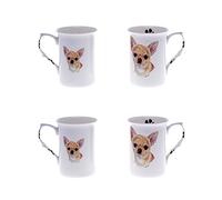 (BB20) Bone China Set of 4 Smooth Coat Chihuahua Mugs Presentation Gift Boxed