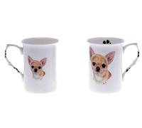 (BB20) Set of 2 Bone China BEAKERS/Mugs Smooth Short Coat Chihuahua Dog Presentation Gift Boxed- Lovely Gift, Kirsty Jayne China, Hand Decorated