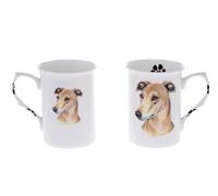 (BB33) Kirsty Jayne China Set of 2 Bone China BEAKERS/Mugs Fawn Greyhound Presentation Gift Boxed- Lovely Gift