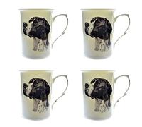 (BB43) Bone China Set of 4 Black & White Pointer Dog Mugs Presentation Gift Boxed