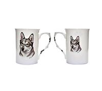 (BB61) Hand Decorated Set of 2 Bone China BEAKERS/Mugs Siberian Husky Dog Presentation Gift Boxed- Lovely Gift, Kirsty Jayne China, Hand Decorated