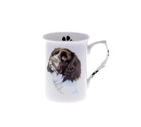 (BB62) Personalised with Any Name Bone China Beaker Mug Cup Liver & White Springer Spaniel Single Cup Mug Beaker Pawprints- Hand Decorated- Personalised to Order-