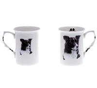 (BB9) Set of 2 Bone China BEAKERS/Mugs Border Collie Dog Presentation Gift Boxed- Lovely Gift, Kirsty Jayne China, Hand Decorated