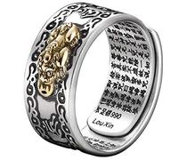 BBABBT 99 Silver PiXiu Buddhist Heart Sutra Ring for Men Women Feng Shui Ring Opening Adjustable Mantra Amulet Wealth Luck Ring Gift