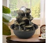 BBabe ZEERKEER Spinning Orb Rock Cascading Tabletop Fountain, Zen Meditation Indoor Waterfall Feature with LED Light for Home Office, Bedroom Relaxation