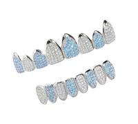 Bbajszx Blue White Cubic Zirconia Teeth Grillzs Fashion Accessory Good Metal Design for Special Occasions Metal Body Piercing Jewelry Accessories