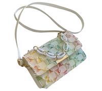 Bbajszx Fashionable Womens Handbag with Chain Handle Distressed Denims Tassels Shoulder Bag Checkered Jeans Flap Crossbody Purse Multifunctional Shoulder Bag