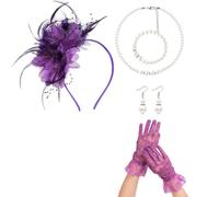 Bbajszx Flapper Costume Set with Lace Gloves Pearl, Purple