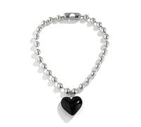 Bbajszx Korean Round Bead Chain Crystal Love-shape Pendant Necklace Female Simple Cold Wind Hip-hop Clavicle Chain Heart Necklaces for Women Girls