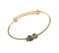 Bbajszx Look Brass Adjustable Open Bangle with Push Pull Fit and Aged Two Tone Wrist Accent Detail Retro Wrist Cuff Accessory East Inspired Jewelry Light Metal Accent Outfit Layer Daily Dressing Look