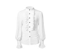Bbalizko Men Pirate Shirt Victorian Ruffle Medieval Renaissance Vampire Ruffled Steampunk Puffy Halloween Cosplay Shirts, White, Large