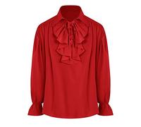 Bbalizko Mens Ruffled Gothic Shirts Steampunk Victorian Pirate Cosplay Costume Tops - Red - Medium