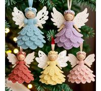 BBASILIYSD DIY Crochet Angel Ornament Kit,Crochet Craft Kit with Yarn for Beginners,Unique Christmas Angels Kit for Beginners,Christmas Tree Hang Decorations,for Christmas Home Holiday Decor