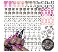 BBATT-HAPPY 144PCS Nail Charms for Acrylic Nails,Silver Star Planet Cross Punk Door Handle Pin Handcuffs Mechanical Parts Alloy Nail Art Accessories,Nail Jewels for Nail Art Supplies Craft DIY, Mix
